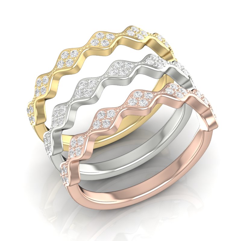 14k Gold Wavy Cluster Diamond Stackable Ring Wedding Band - Abtin & Company 