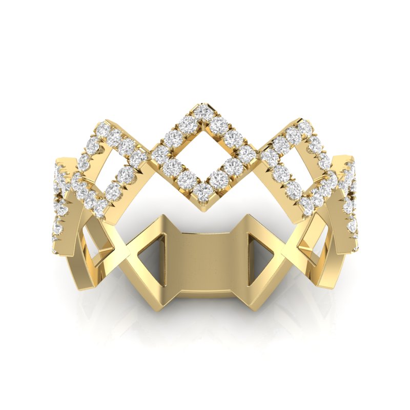14k Gold Diamond Geometric Shape Stackable Ring Wedding Band - Abtin & Company 