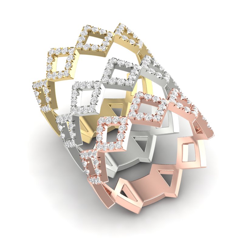 14k Gold Diamond Geometric Shape Stackable Ring Wedding Band - Abtin & Company 