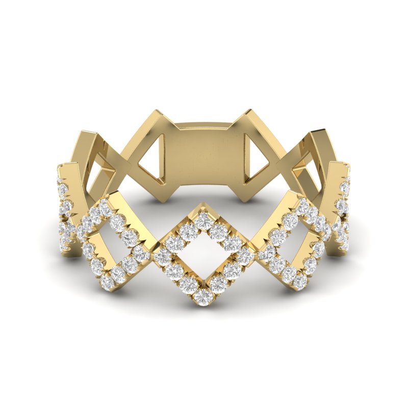 14k Gold Diamond Geometric Shape Stackable Ring Wedding Band - Abtin & Company 
