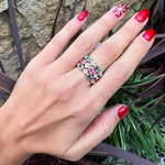 14K Rose Gold Diamond Clover and milgrain pink sapphire Stackable Ring - Abtin & Company 