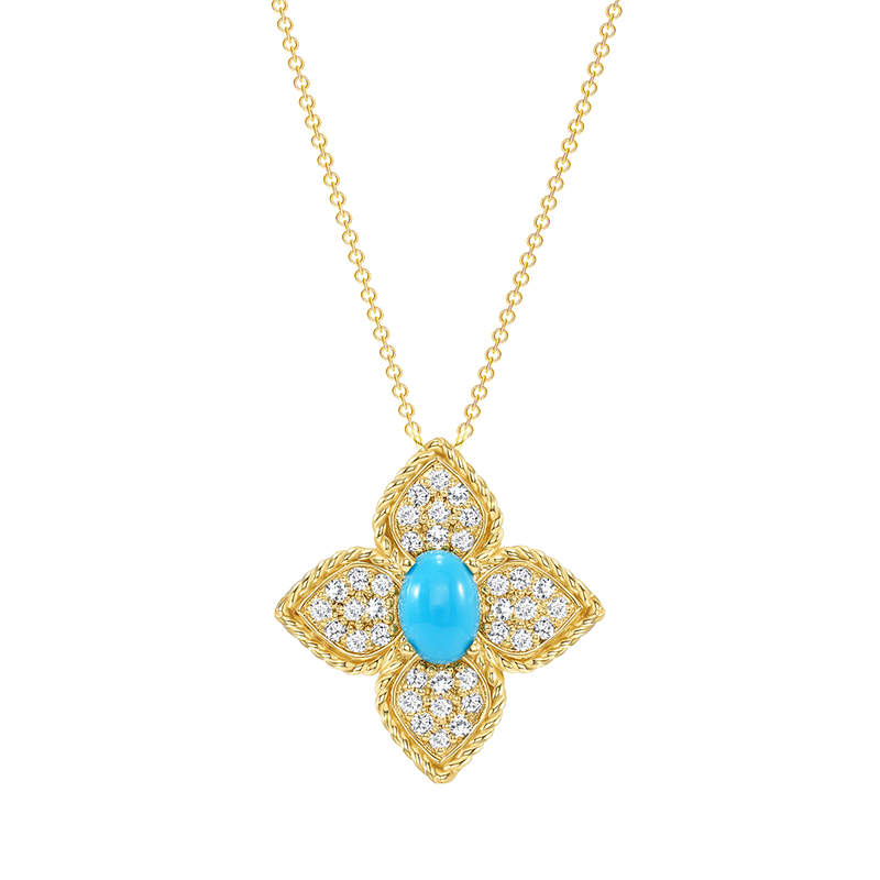14K Yellow Gold Diamond & Turquoise Necklace/Pendant - Abtin & Company 