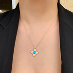 14K Yellow Gold Diamond & Turquoise Necklace/Pendant - Abtin & Company 