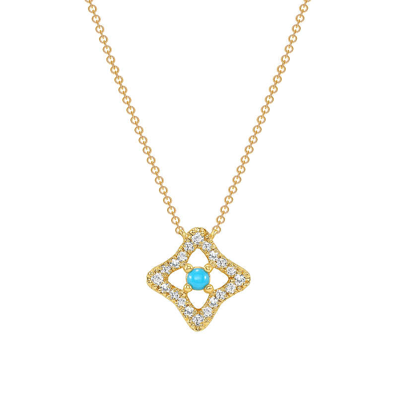 14K Yellow Gold Diamond & Turquoise Necklace/Pendant - Abtin & Company 