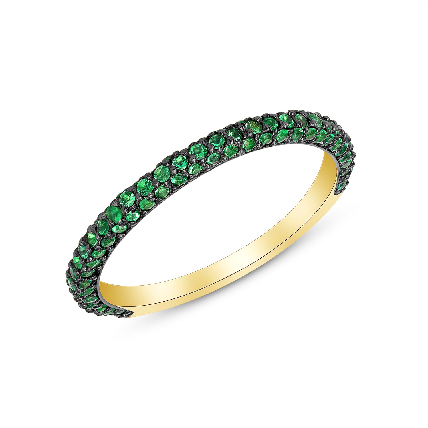 14K Yellow Gold Pave Emerald Stackable Ring - Abtin & Company 
