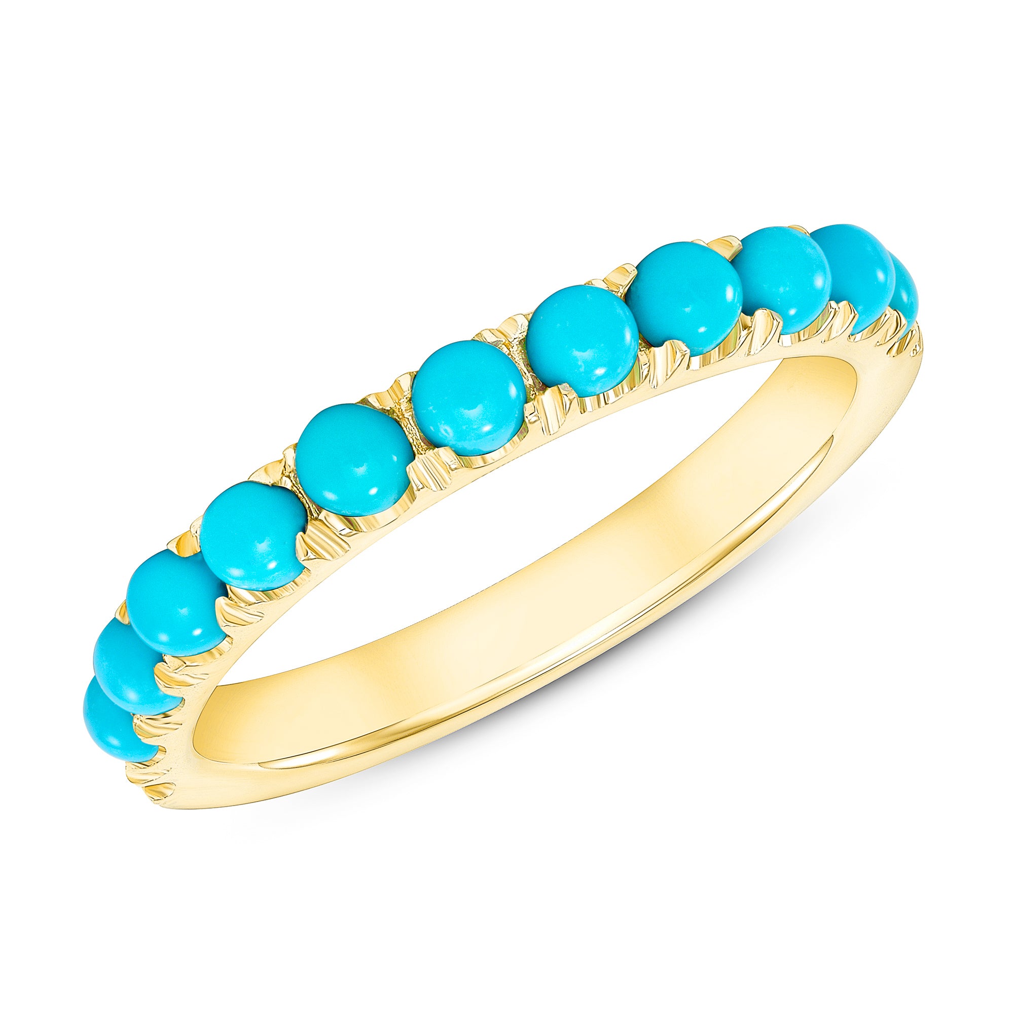 14K Gold Halfway Eternity Turquoise Stackable Band - Abtin & Company 
