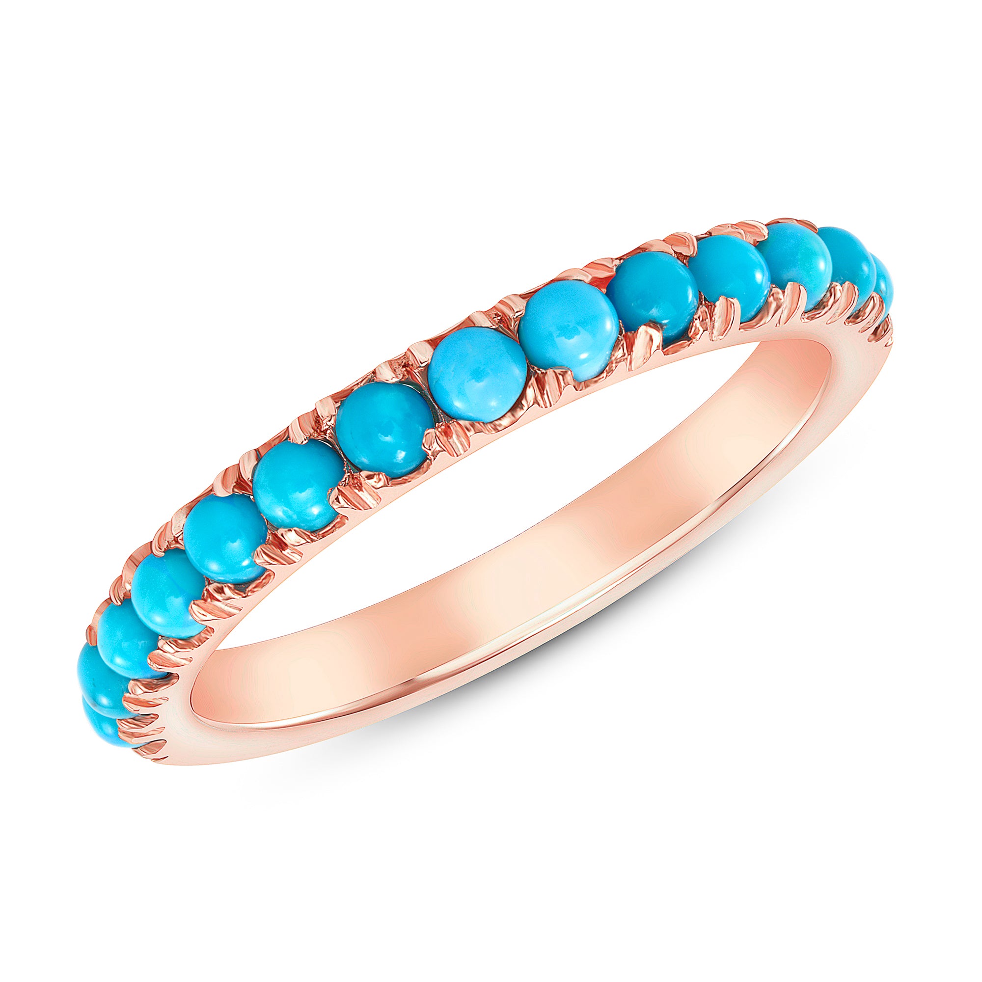 14K Gold Halfway Eternity Turquoise Stackable Band - Abtin & Company 