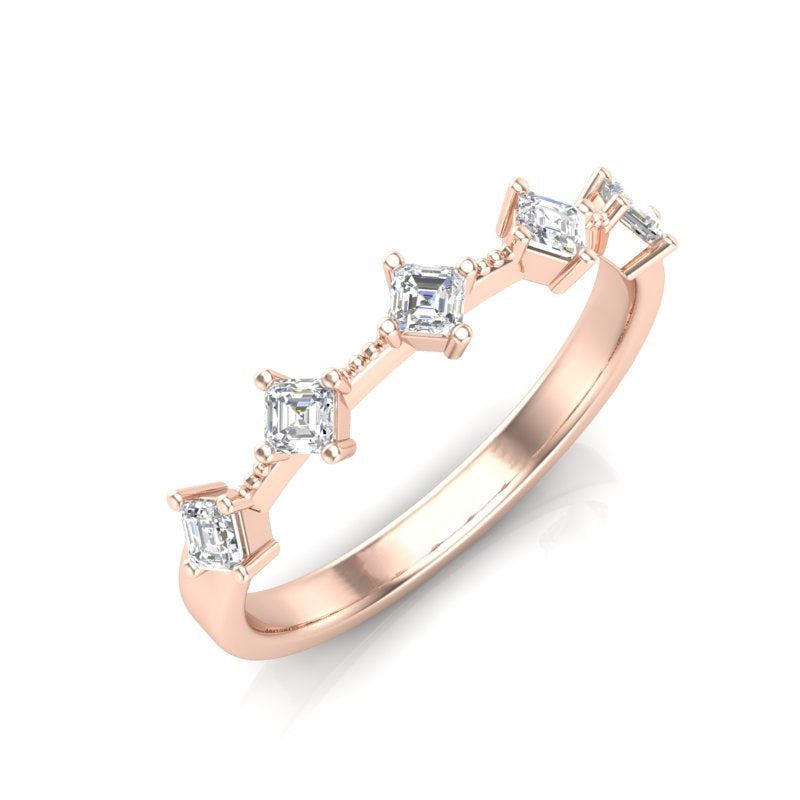 14K Gold Asscher-cut Diamond Wedding Band Stackable Ring - Abtin & Company 