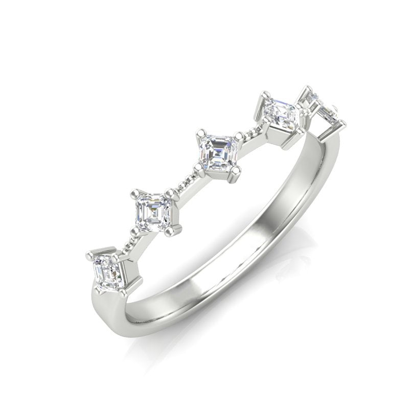 14K Gold Asscher-cut Diamond Wedding Band Stackable Ring - Abtin & Company 