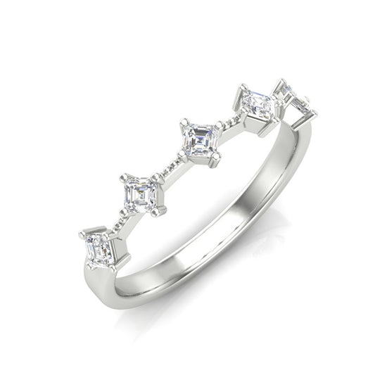 14K Gold Asscher-cut Diamond Wedding Band Stackable Ring - Abtin & Company 
