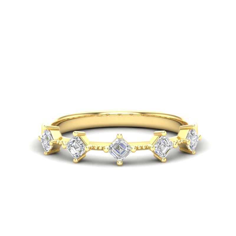 14K Gold Asscher-cut Diamond Wedding Band Stackable Ring - Abtin & Company 
