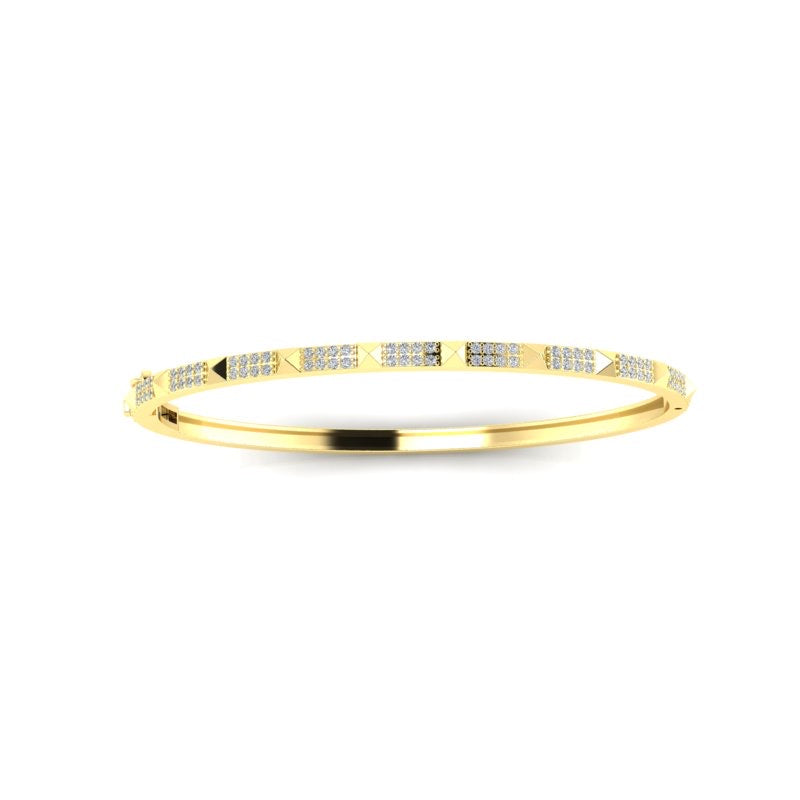 14k Gold Diamond Pyramid Stud Bangle - Abtin & Company 