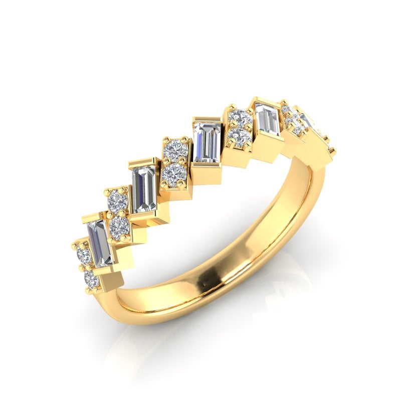 14K Gold Baguette & Round Diamond Wedding & Anniversary Band - Abtin & Company 