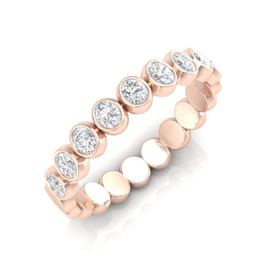 14K Gold Oval Diamond full Bezel Set Ring Wedding Band - Abtin & Company 