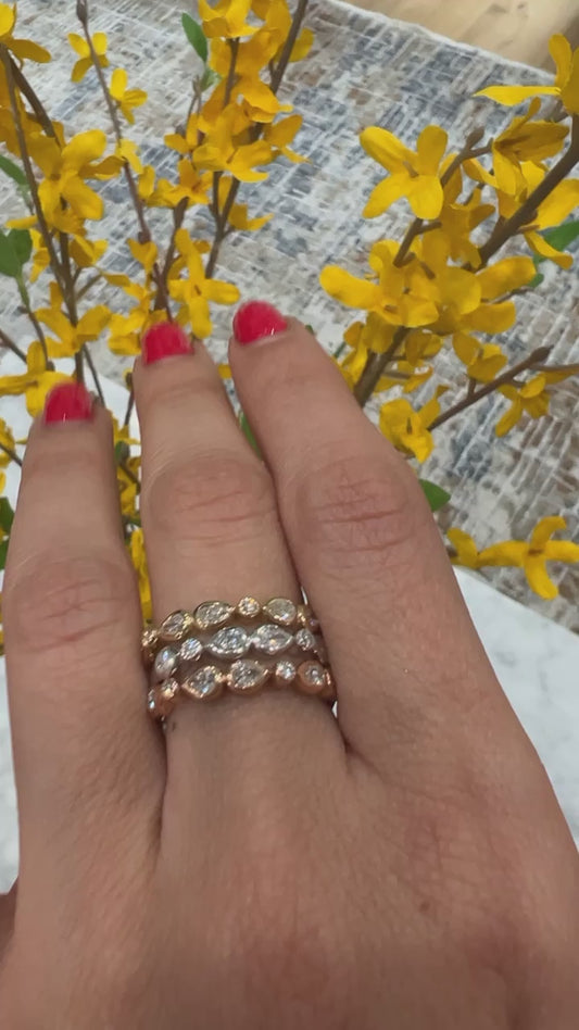 14K Gold Pear-shaped & Round Diamond Bezel Stackable Wedding Band