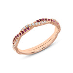 14K Rose Gold Twisted Braid Diamond & Ruby Ring Stacking Band - Abtin & Company 