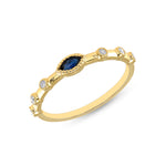 14K Yellow Gold Marquise Blue Sapphire & Diamond Bezel Set Stacking Band - Abtin & Company 