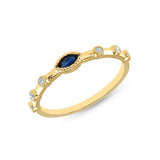 14K Yellow Gold Marquise Blue Sapphire & Diamond Bezel Set Stacking Band - Abtin & Company 
