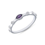 14K White Gold Marquise Amethyst & Diamond Bezel Stacking Band - Abtin & Company 