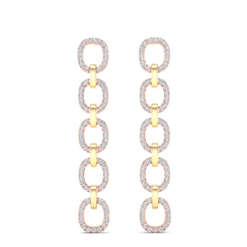 14k Two-toned Gold Diamond Chain-Link Drop Earrings - Abtin & Company 