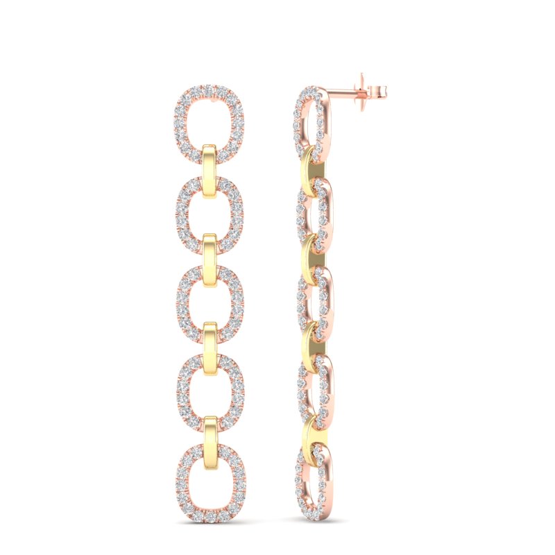 14k Two-toned Gold Diamond Chain-Link Drop Earrings - Abtin & Company 