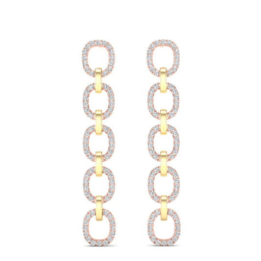 14k Two-toned Gold Diamond Chain-Link Drop Earrings - Abtin & Company 