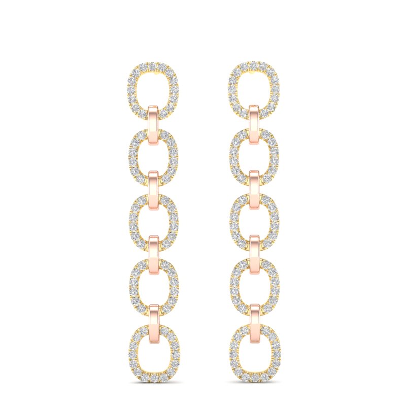 14k Two-toned Gold Diamond Chain-Link Drop Earrings - Abtin & Company 