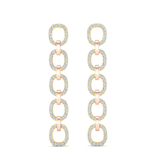 14k Two-toned Gold Diamond Chain-Link Drop Earrings - Abtin & Company 