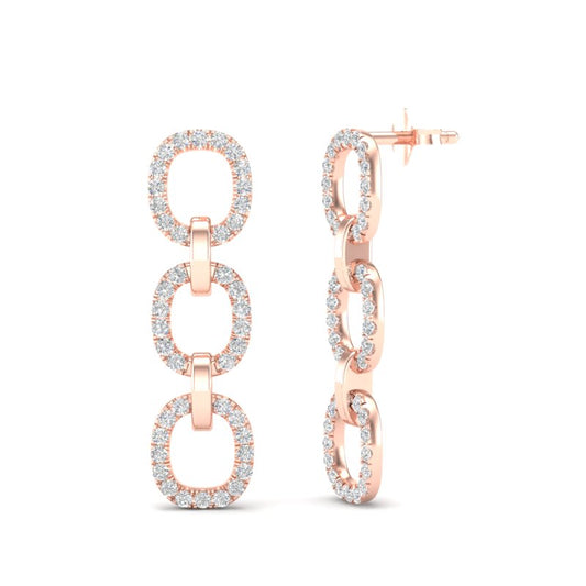 14k Rose Gold Chain-link Diamond Drop Earrings - Abtin & Company 