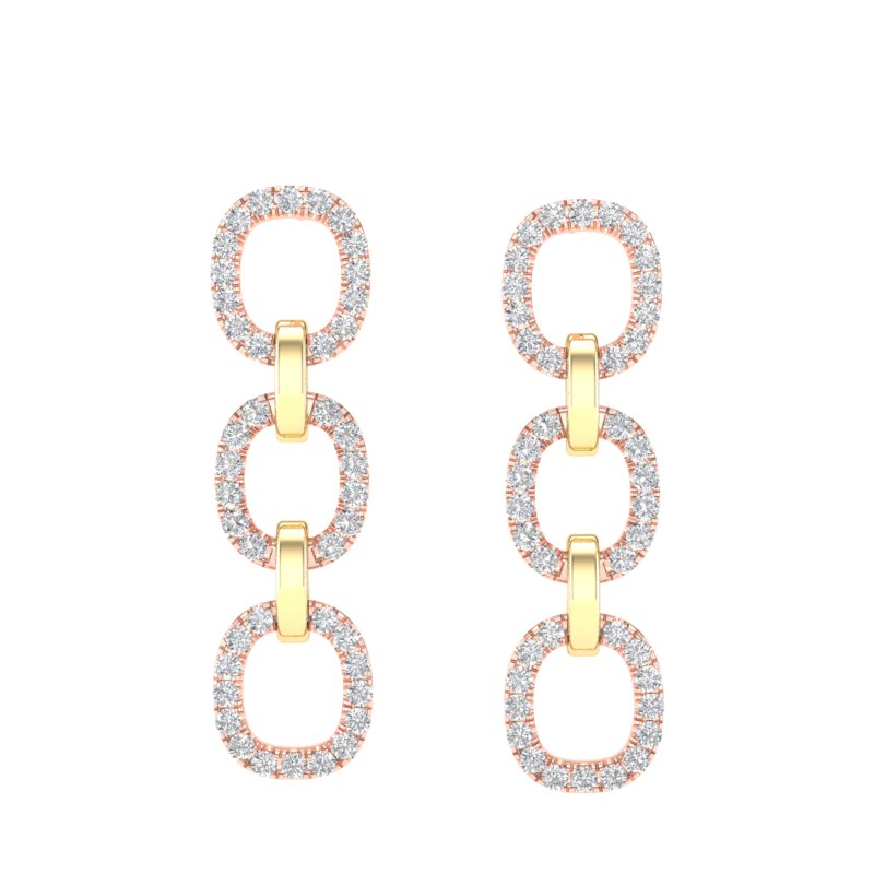14k Gold Diamond Two-toned Chain-Link Drop Earring - Abtin & Company 