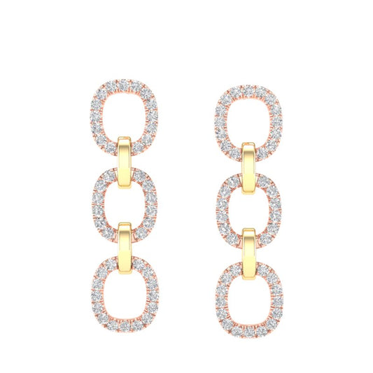 14k Gold Diamond Two-toned Chain-Link Drop Earring - Abtin & Company 
