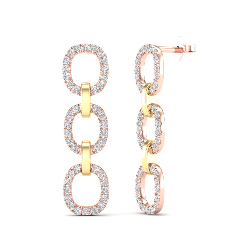 14k Gold Diamond Two-toned Chain-Link Drop Earring - Abtin & Company 