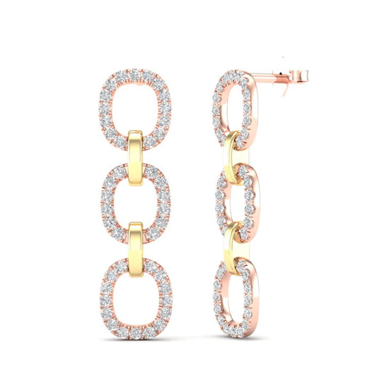 14k Gold Diamond Two-toned Chain-Link Drop Earring - Abtin & Company 