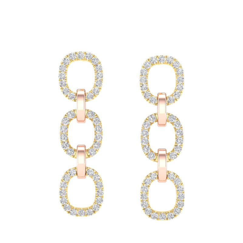 14k Two-toned Gold Diamond Chain-Link Drop Earrings - Abtin & Company 