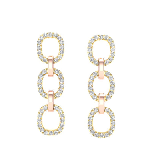 14k Two-toned Gold Diamond Chain-Link Drop Earrings - Abtin & Company 