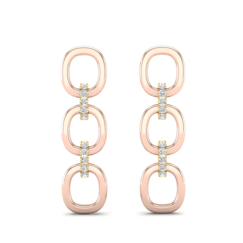 14k Two-toned Gold Diamond Chain-Link Drop Earrings - Abtin & Company 