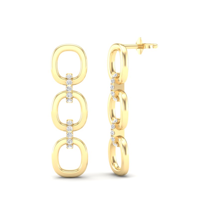 14k Yellow Gold Chain-link Diamond Earrings - Abtin & Company 