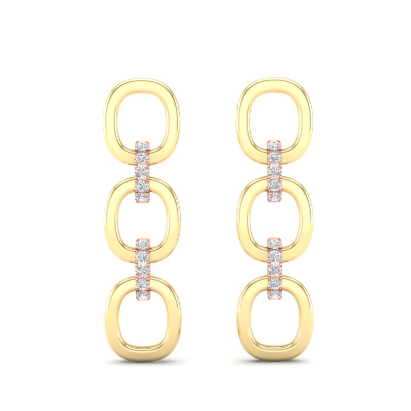 14k Two-toned Gold Diamond Chain-Link Drop Earrings - Abtin & Company 