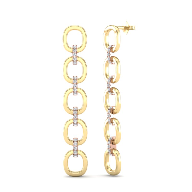 14k Gold Diamond Chain-Link Drop Earrings - Abtin & Company 