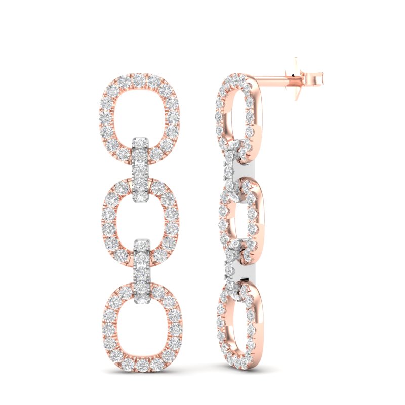 14k Two-toned Gold Diamond Chain-Link Drop Earrings - Abtin & Company 
