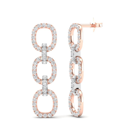 14k Two-toned Gold Diamond Chain-Link Drop Earrings - Abtin & Company 