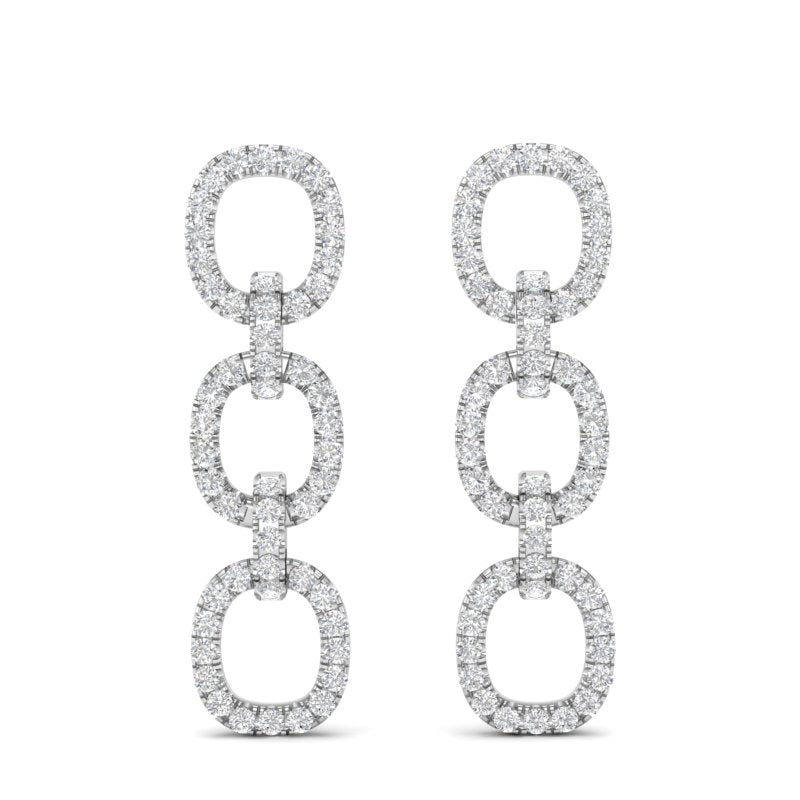 14k White Gold Diamond Chain-Link Drop Earrings - Abtin & Company 