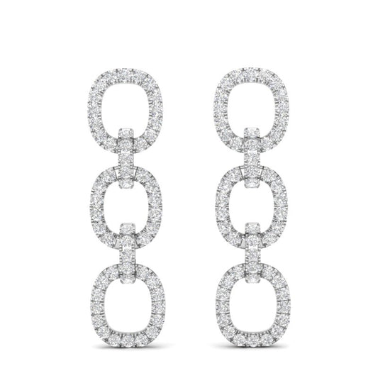 14k White Gold Diamond Chain-Link Drop Earrings - Abtin & Company 