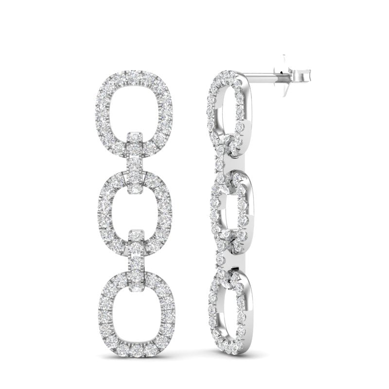 14k White Gold Diamond Chain-Link Drop Earrings - Abtin & Company 