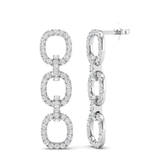 14k White Gold Diamond Chain-Link Drop Earrings - Abtin & Company 