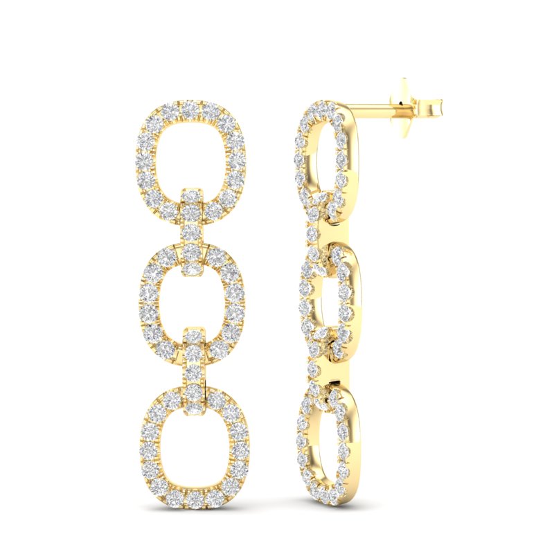 14k Yellow Gold Diamond Chain-Link Drop Earrings - Abtin & Company 