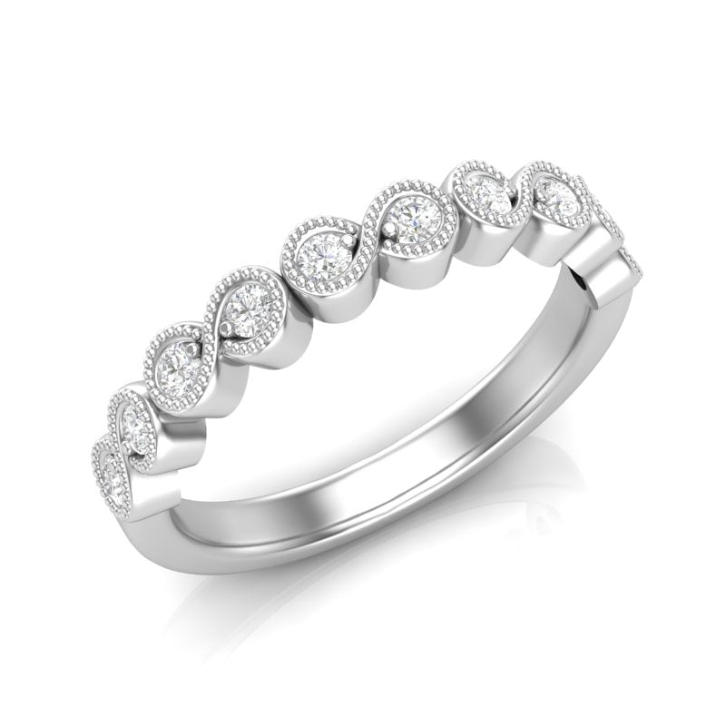 14k Gold Migrain Bezel Infinity Diamond Wedding Band Stackable Ring - Abtin & Company 