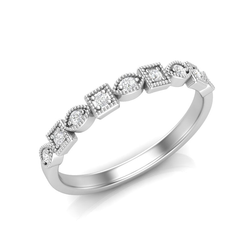 14k Gold Diamond Art Deco Square Marquise Stackable Ring/Wedding Band - Abtin & Company 