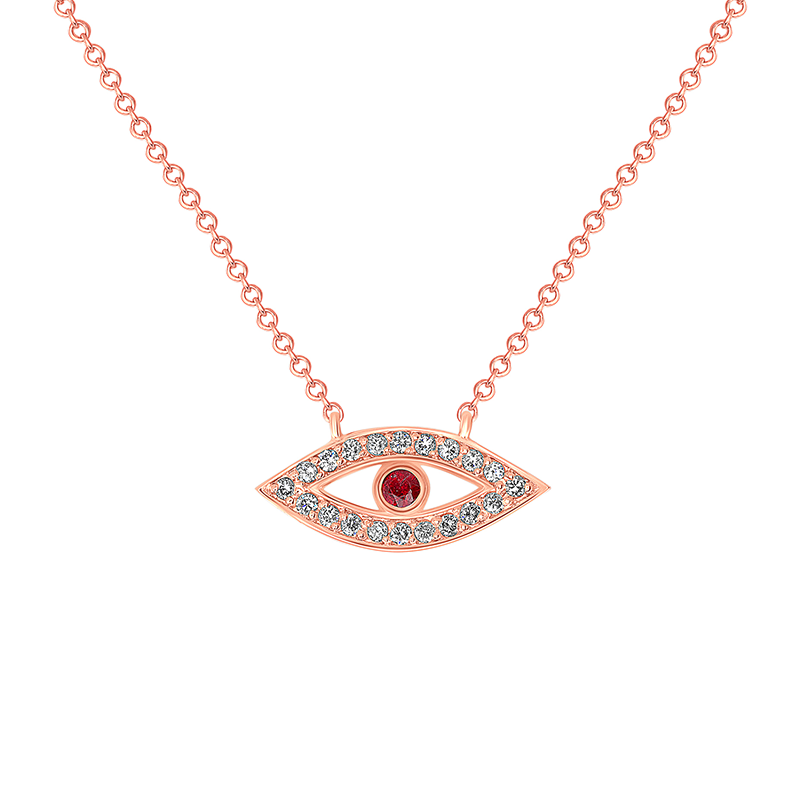 14K Rose Gold Diamond & Pink Sapphire Evil Eye Pendant - Abtin & Company 