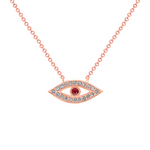 14K Rose Gold Diamond & Pink Sapphire Evil Eye Pendant - Abtin & Company 